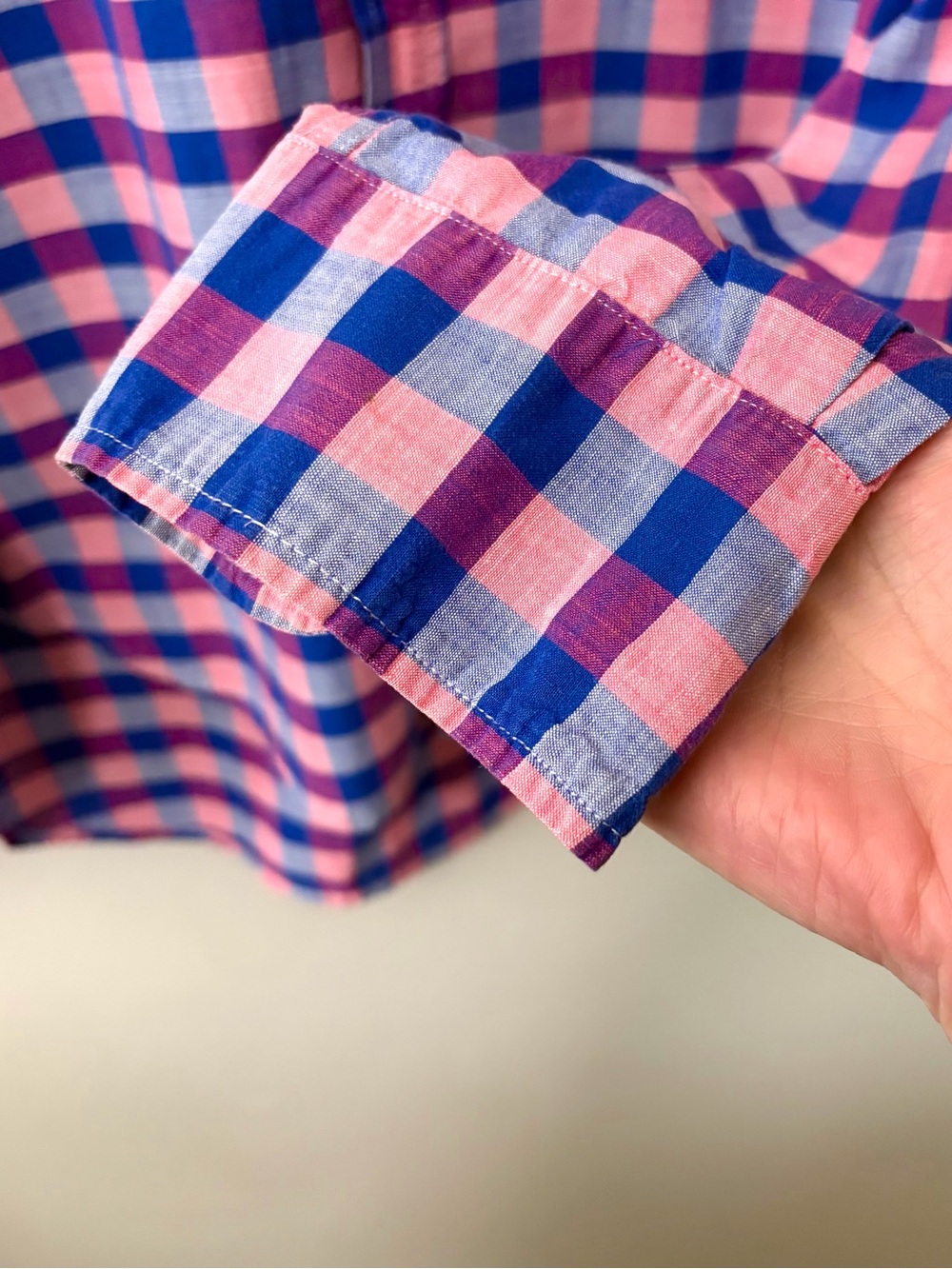 Frank & Eileen The Eileen Relaxed Button Up Shirt Italian Cotton Pink Blue Plaid - Picture 5 of 13